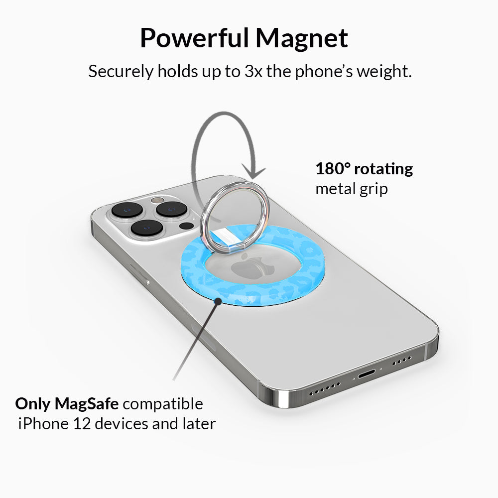 Aqua Blue Leopard MagSafe Grip Ring